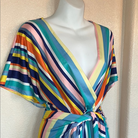 ELOQUII Dress, bold Multicolor Stripes, tie waistband, mid calf. Size 24. NWT - Picture 8 of 17
